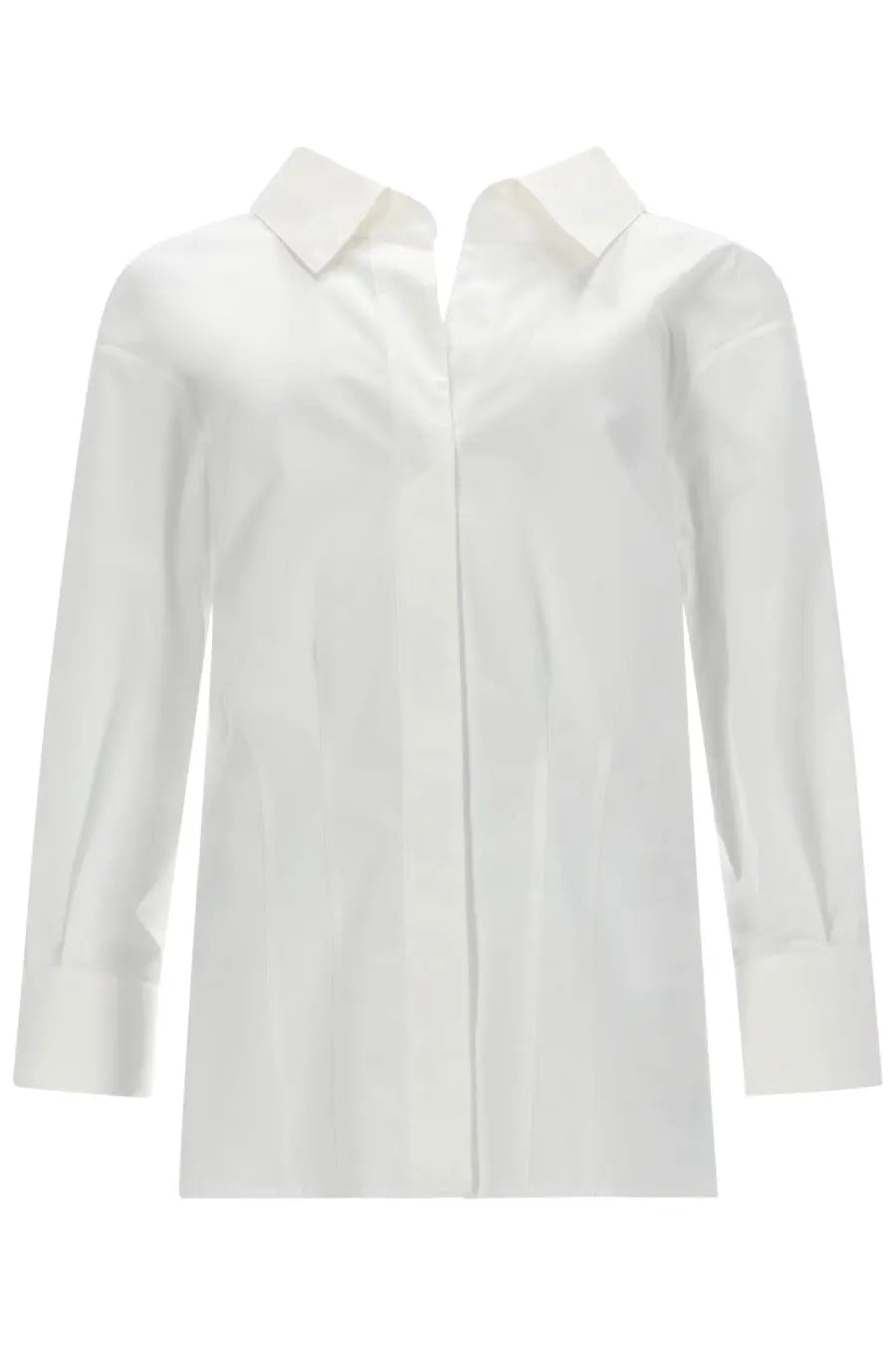 Givenchy women’s crisp white long-sleeved button-up shirt with classic collar and neatly folded cuffs