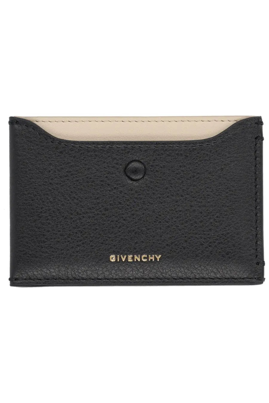 Black textured leather givenchy women’s card holder day with beige interior and gold-tone branding