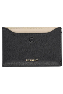Black textured leather givenchy women’s card holder day with beige interior and gold-tone branding