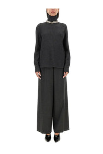 Givenchy women’s cashmere pullover grey with black high neck knit, textured pattern, and silver chain necklace detail