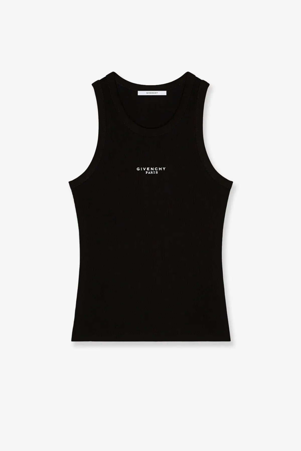 Black givenchy paris cotton blend tank top featuring minimalist white logo embroidery on the front