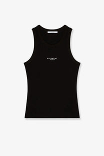 Black givenchy paris cotton blend tank top featuring minimalist white logo embroidery on the front