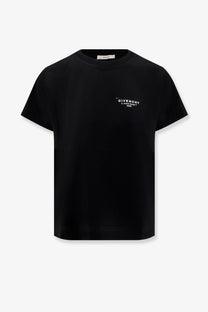 Givenchy women’s black cotton t-shirt with a minimalist white logo on the left chest front side