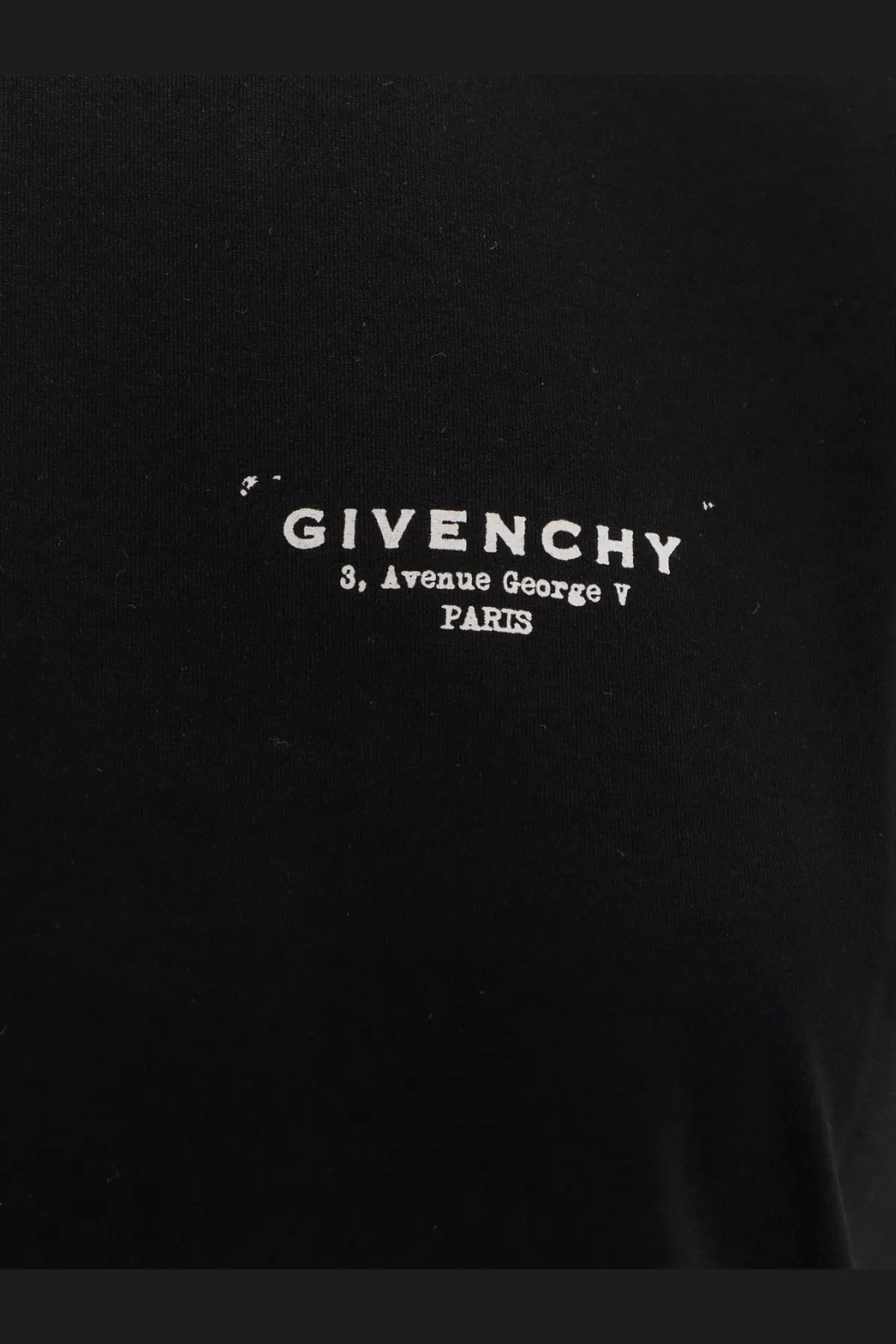 Givenchy women’s black cotton t-shirt with white embroidered logo and address text on the front