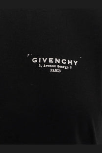 Givenchy women’s black cotton t-shirt with white embroidered logo and address text on the front