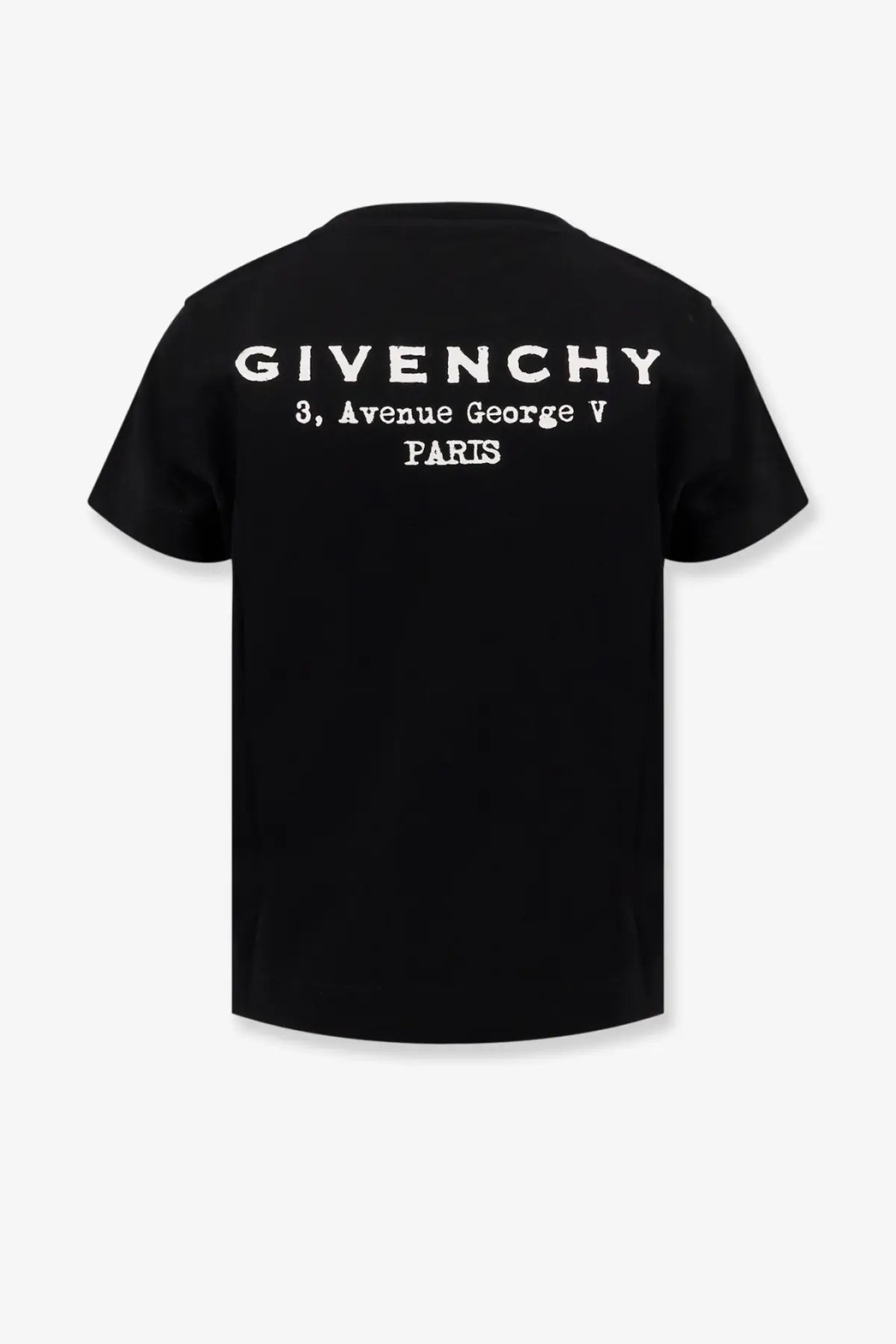 Black givenchy women’s cotton t-shirt showing the back with white printed text design