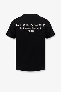 Black givenchy women’s cotton t-shirt showing the back with white printed text design