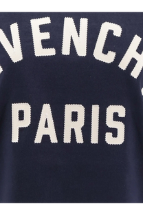 Navy blue Givenchy Paris knit sweater with bold white lettering made of cotton for women