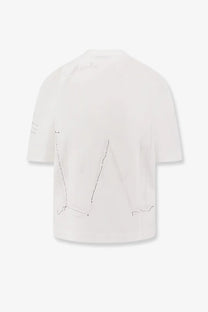 Givenchy women’s white cotton t-shirt back showing minimalist black line detailing on short sleeves