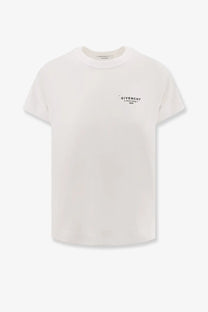 Givenchy women’s white cotton t-shirt with minimalist black logo print on the chest for casual wear