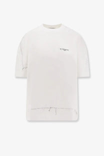 Givenchy women’s white cotton t-shirt with minimalist black stitching and subtle brand logo on the chest