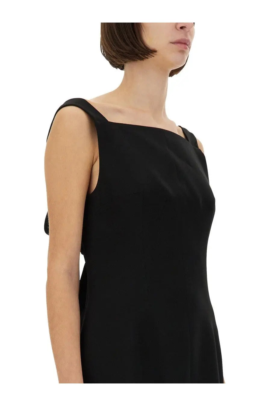 Givenchy women’s black crepe and satin sleeveless dress with square neckline and subtle shoulder straps