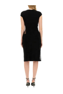 Givenchy women’s black crepe and tulle fitted midi dress with sheer side panels