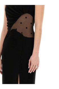Black sheer bodice with black square embellishments on Givenchy women’s crepe and tulle dress black