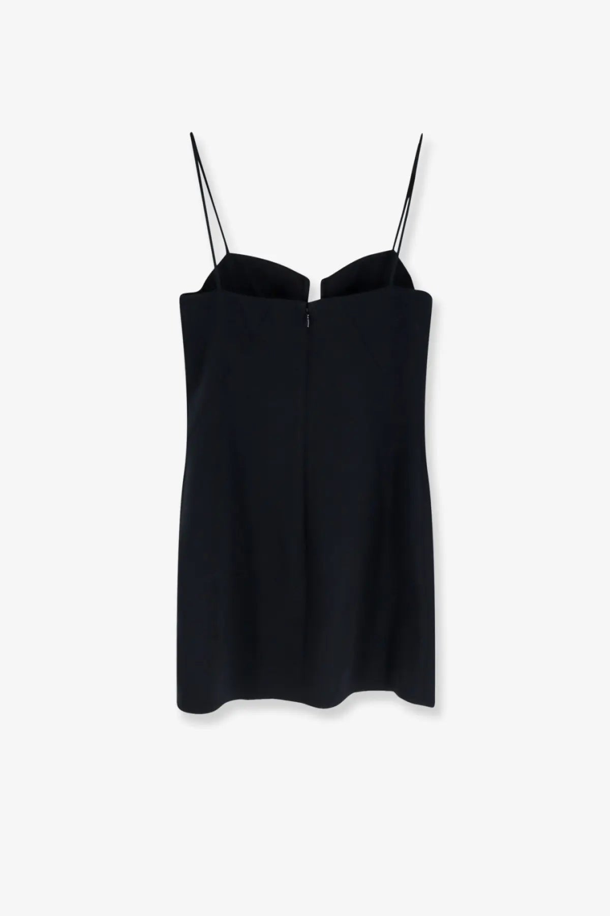Givenchy women’s black satin mini dress with thin spaghetti straps and a front zipper detail