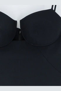 Givenchy women’s cutaway satin mini dress black with black strapless bra featuring zipper closure and smooth fabric
