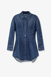 Givenchy women’s blue denim chemisier dress with button-down front long sleeves and slightly flared hem