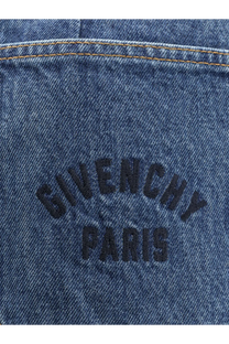 Dark blue denim mini skirt with givenchy paris embroidered in black thread for women