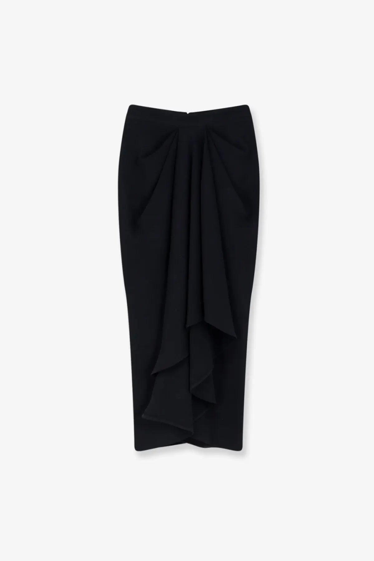 Givenchy women’s black high-waisted midi skirt with draped asymmetrical ruffle detail at the front
