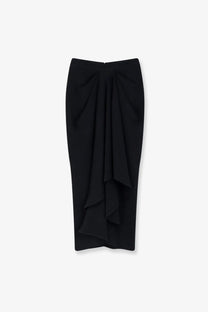 Givenchy women’s black high-waisted midi skirt with draped asymmetrical ruffle detail at the front