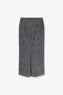 Givenchy women’s grey cotton midi skirt with black and white herringbone pattern and straight cut