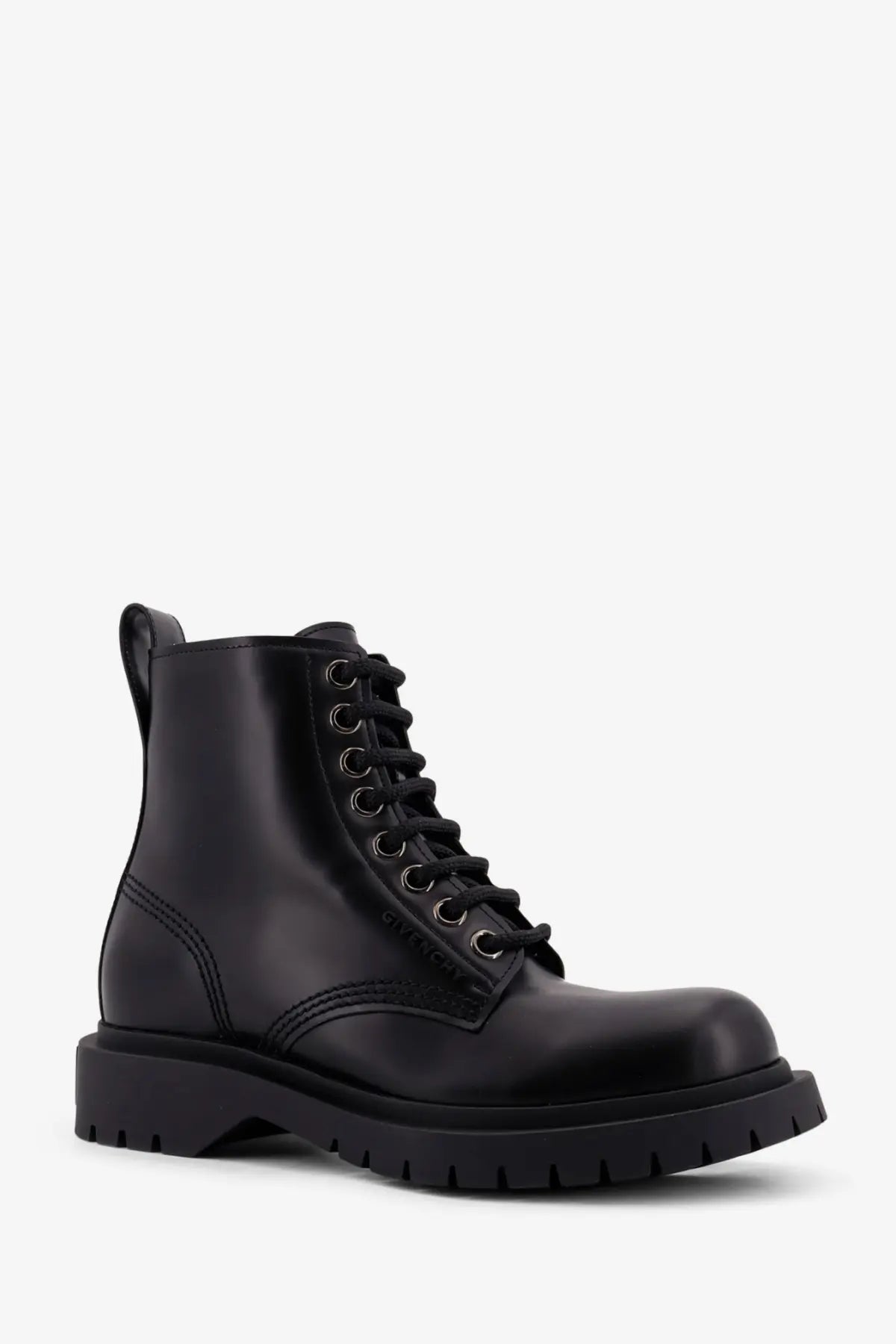 Givenchy women’s black leather ankle combat boot with laces and chunky sole for stylish durable wear