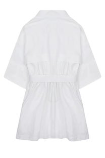 Givenchy women’s white cotton mini abito chemisier shirt dress with belted waist and short sleeves