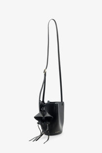 Givenchy women’s black leather nano snap crossbody bag with bucket design bow and tassel accents