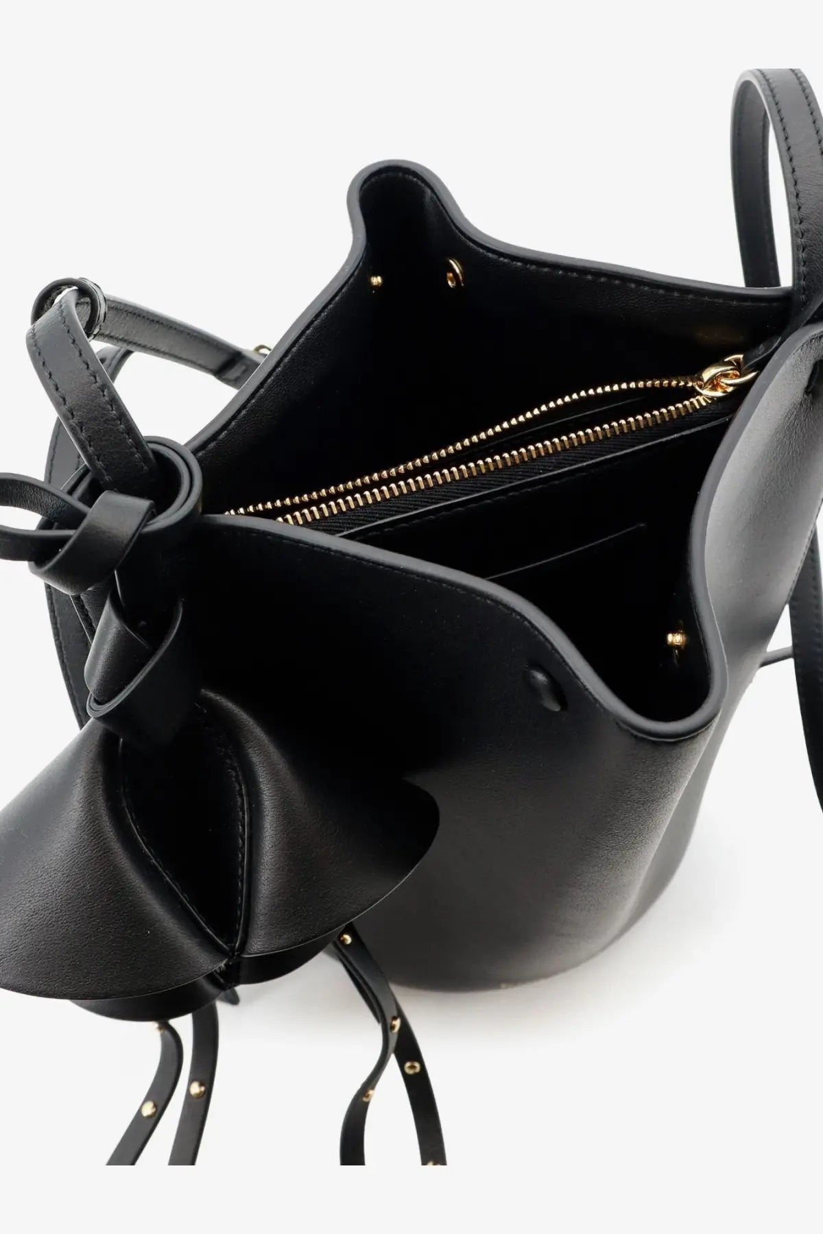 Givenchy women’s black leather nano snap crossbody bag with gold zipper and studded straps