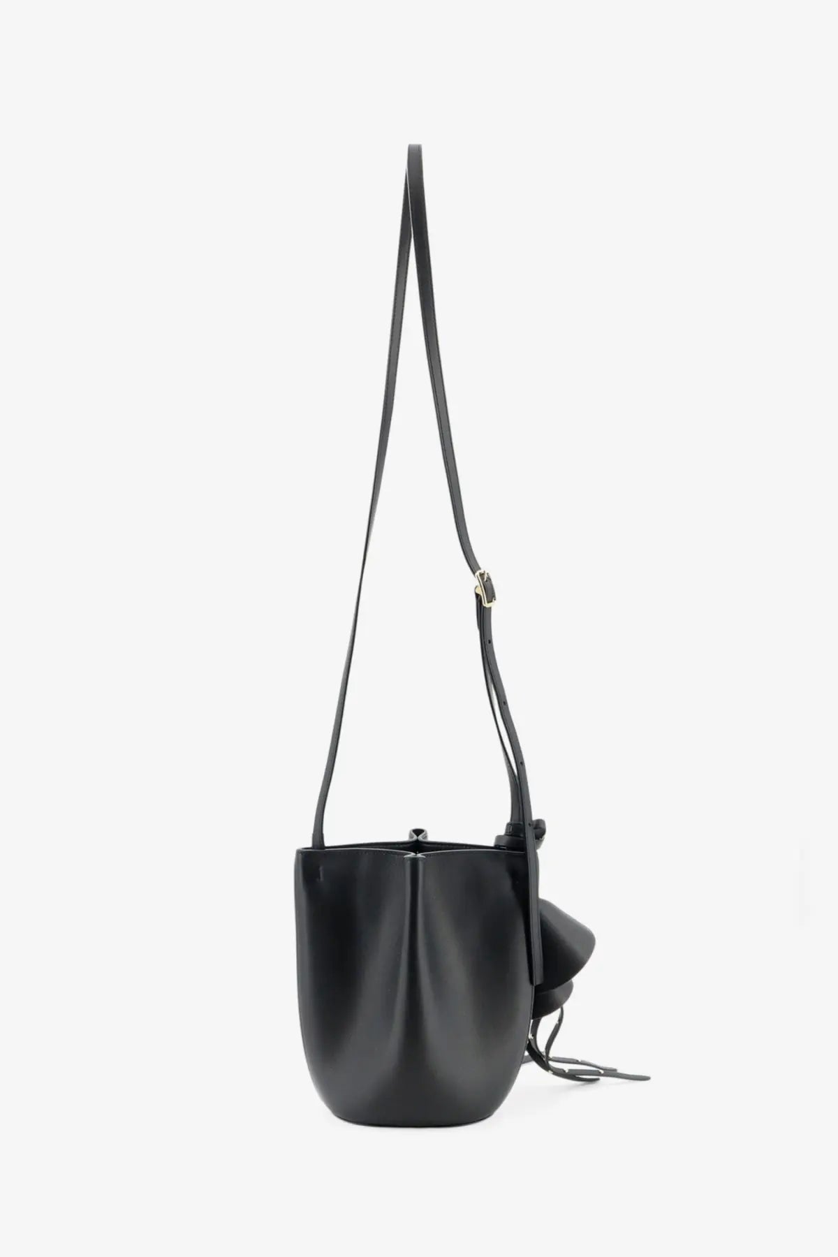 Givenchy women’s black leather nano snap bucket bag with long adjustable strap and decorative tassel crossbody bag