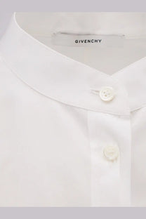 White givenchy women’s open back cotton shirt with crisp fabric and matching buttons front view