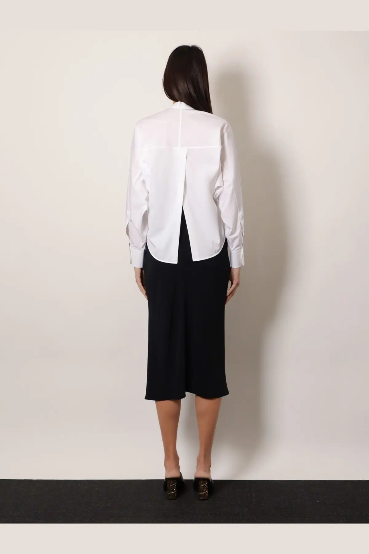 Givenchy women’s white cotton blouse with long sleeves and structured back featuring subtle vertical seams visible from back