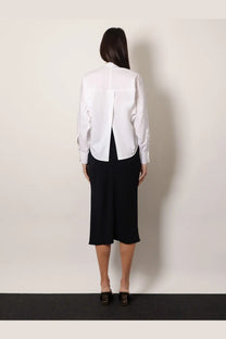 Givenchy women’s white cotton blouse with long sleeves and structured back featuring subtle vertical seams visible from back
