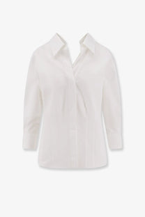 Givenchy women’s open cotton shirt white featuring a crisp white three-quarter sleeve button-down blouse with classic collar and pleats