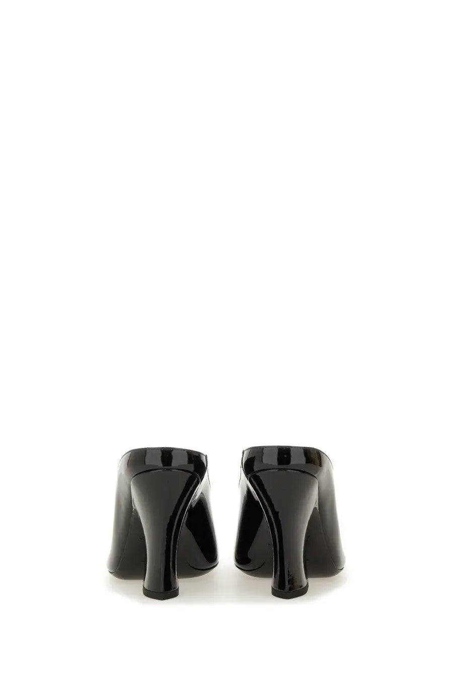 Givenchy women’s sculpted leather pumps in black patent leather with a sleek glossy finish and block heel