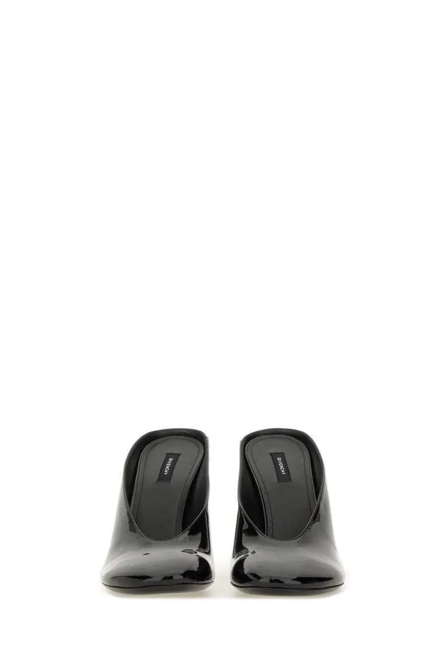 Givenchy women’s sculpted leather pumps black with sleek glossy black patent leather and low block heel