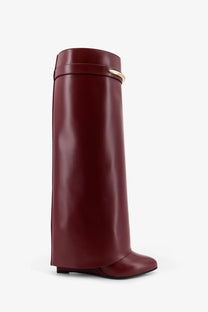 Givenchy women’s shark leather boots in burgundy with gold-tone buckle detail for stylish wear