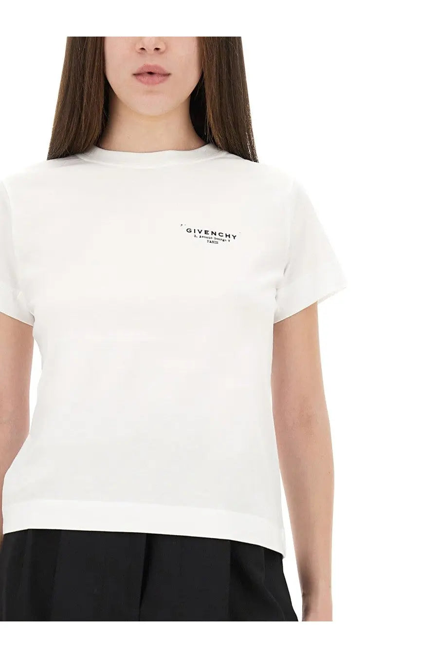 Givenchy women’s white cotton t-shirt with black embroidered logo on the chest for casual wear