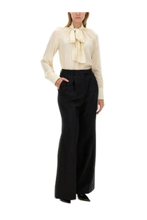 Givenchy women’s silk shirt white cream-colored satin blouse with prominent bow at the neckline