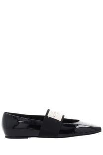 Givenchy women’s sliced square dancer flat shoe in black patent leather with a sleek design and white instep label