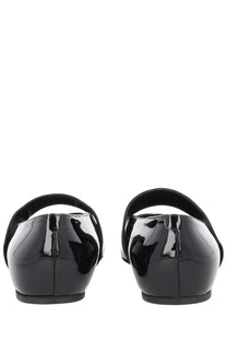 Givenchy women’s sliced square dancer black patent leather flat shoes with sleek glossy finish and simple strap design