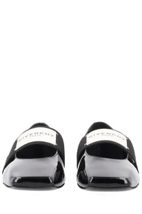Givenchy women’s sliced square dancer black ballet flats in black patent leather with glossy finish and white logo strap