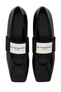 Givenchy women’s sliced square dancer black patent leather mary jane flat with white label and black elastic strap