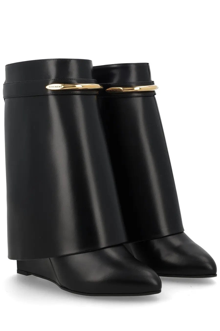 Givenchy women’s stivale shark pinch black boots with glossy leather and gold-tone metal accents