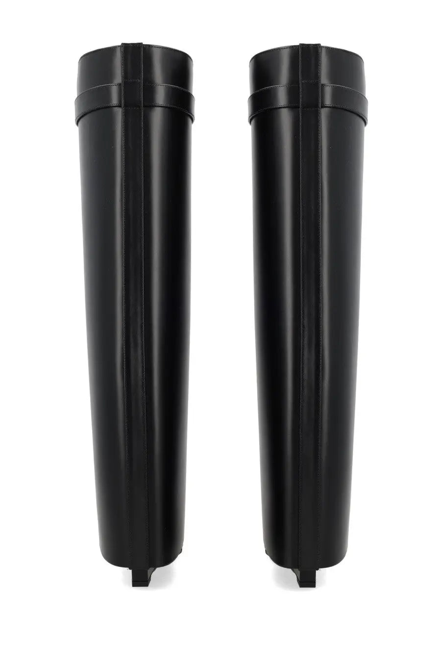 Black cylindrical water filters with glossy finish and reinforced top caps designed for Givenchy women’s Stivale Shark Pinch black
