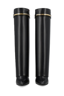 Givenchy women’s stivale shark pinch black leather knee-high boots with gold-tone metallic bands at the top