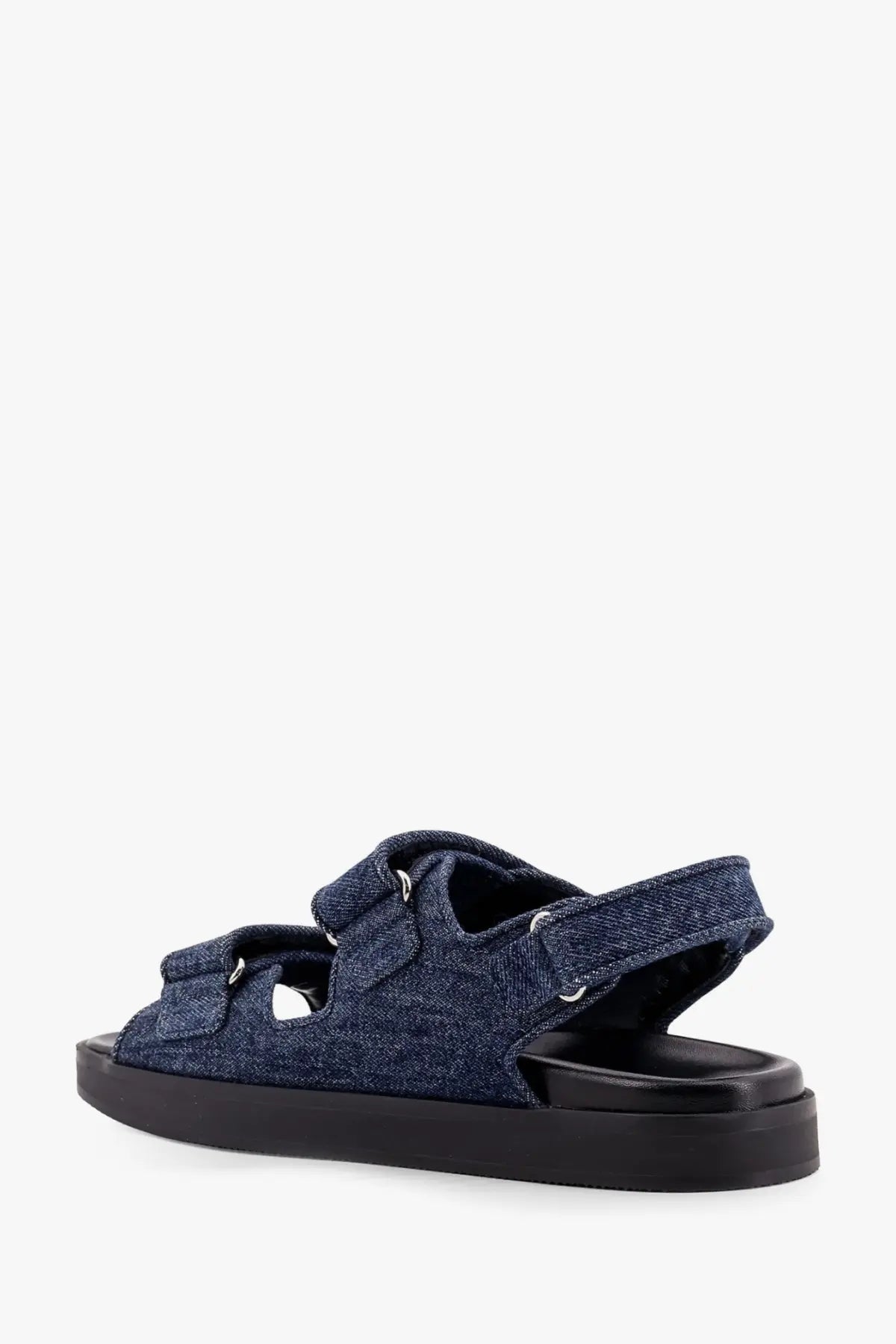 Givenchy women’s strap flat sandals in blue denim fabric with two straps and a black rubber sole