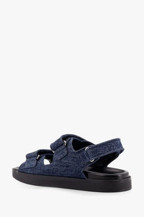 Givenchy women’s strap flat sandals in blue denim fabric with two straps and a black rubber sole