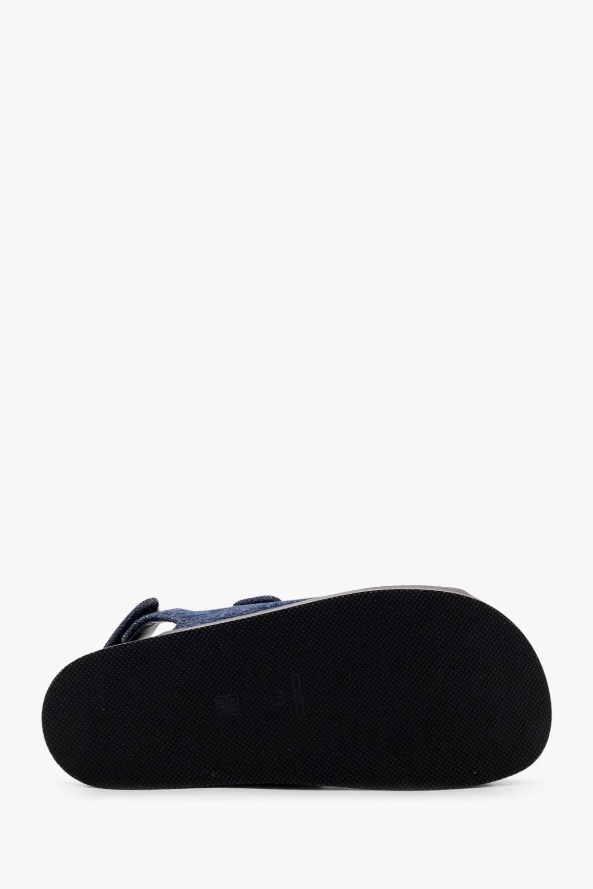 Givenchy women’s strap flat denim sandals in blue with black rubber sole and denim material