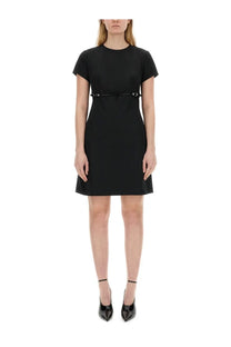 Givenchy women’s black taffeta voyou dress with short sleeves and a fitted waistband in a sleek minimalist design